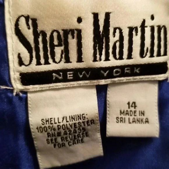 Sheri Martin Blue Empire Waist Sleeveless Shift Flowered Dress Sz 14 - Picture 3 of 5